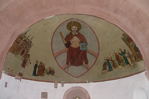 Darstellung des "Jngsten Gerichtes", Wandmalerei an der Apsiskuppel der Altstdter Kirche