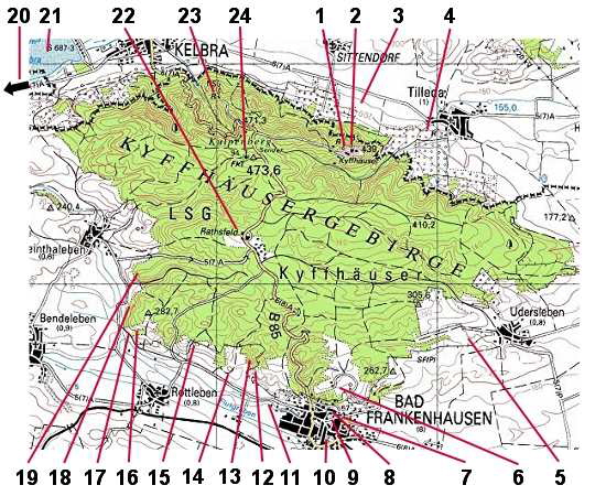 Übersichtskarte Kyffhäusergebirge